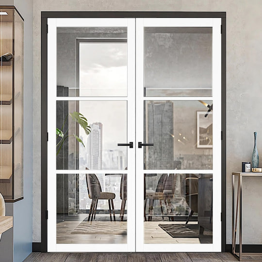 3L White Clear Glazed Custom Made Industrial Style Door Pair