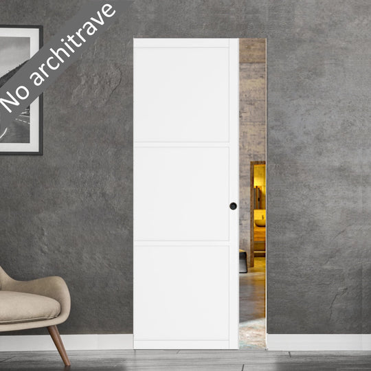 3 Panel White Flush Pocket Door Set