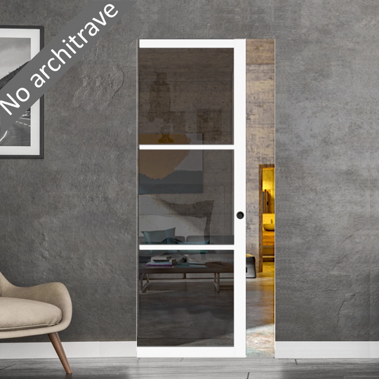 3L White Tinted Glazed Flush Pocket Door Set