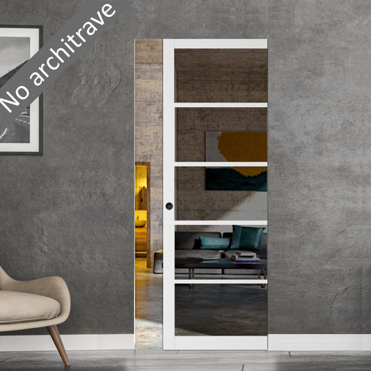 5L White Tinted Glazed Flush Pocket Door Set