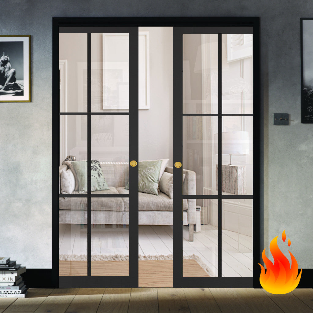 Industrial Style Extra Slim 6L Fire Rated Double Pocket Door System ...