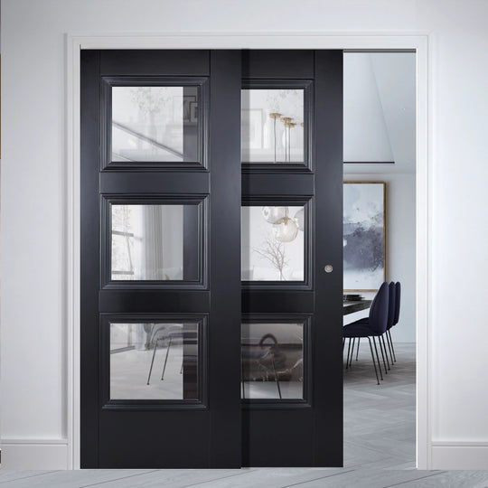Telescopic Black Amsterdam 3L Glazed Pocket Door System