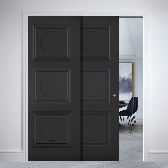 Telescopic Black Antwerp 3 Panel Pocket Door System
