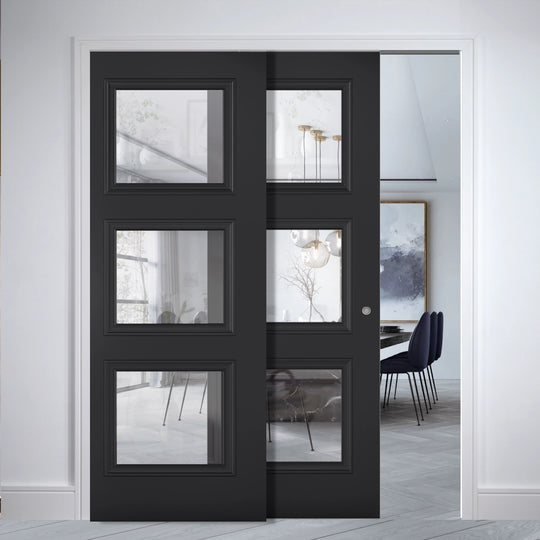 Telescopic Black Antwerp 3L Pocket Door System