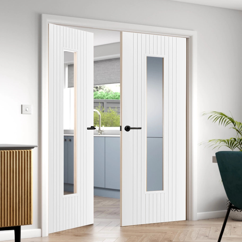 Aria White Clear Glazed Internal Fluted Door Pair – Emerald Doors