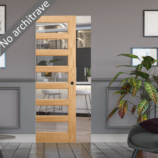 Biarritz Oak Clear Glazed Flush Pocket Door Set