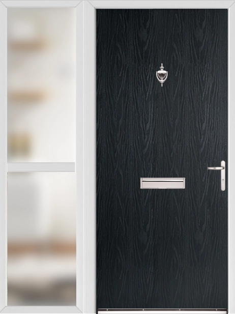 Black Modern Flush External Fire Door Set with Sidelight