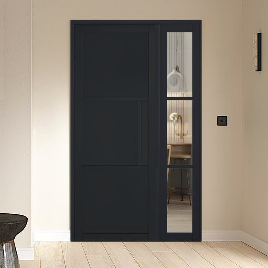 Black Tribeca 3 Panel Offset French Doors with Demi Panel