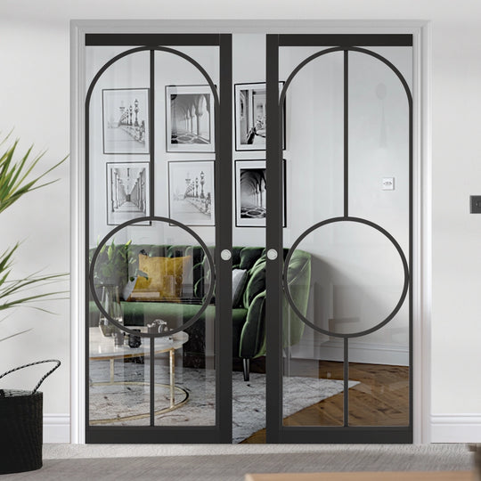 Black Bowery Clear Glazed Double Pocket Door System