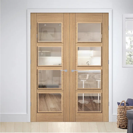 Carini Oak 4L Clear Glazed Door Fully Finished Door Pair