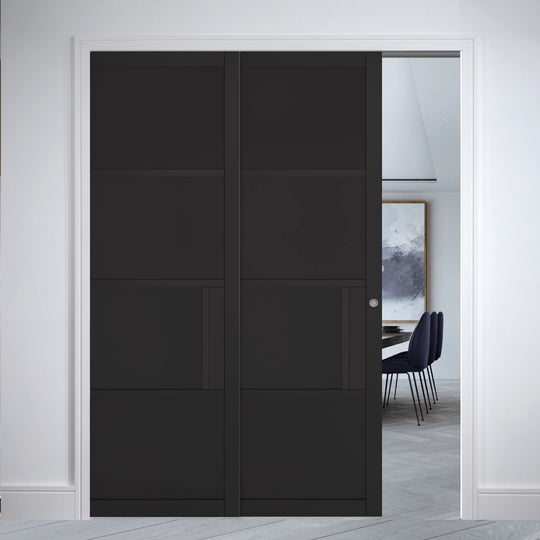 Black Chelsea 4 Panel Telescopic Pocket Door System