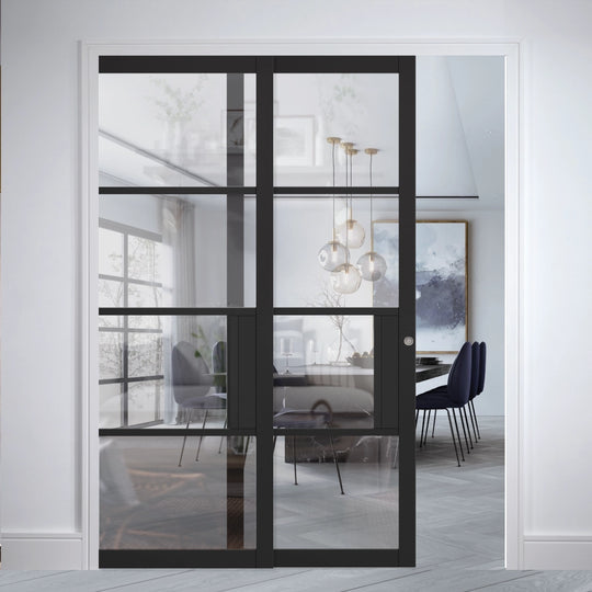 Black Chelsea Clear Glazed Telescopic Pocket Doors