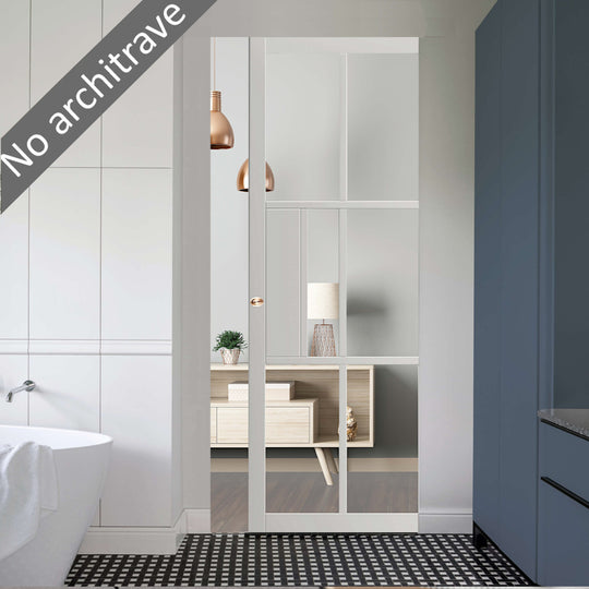 Civic White Clear Glazed Flush Pocket Door Set