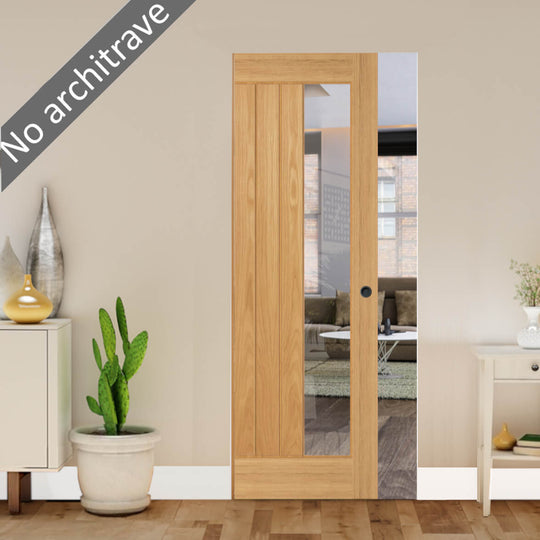 Ely 1SL Oak Clear Glazed Flush Pocket Door Set