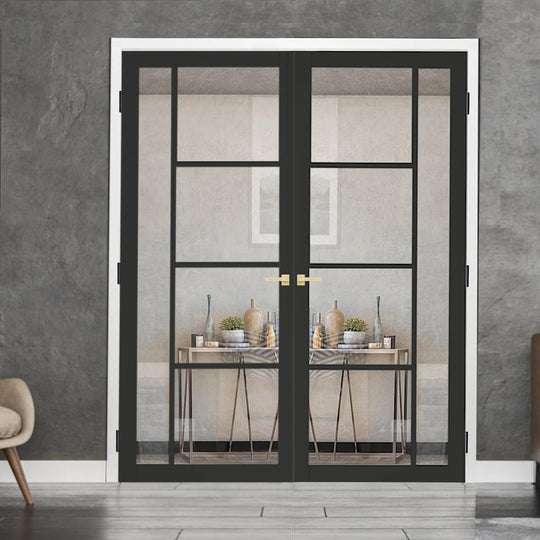 Black Enova Clear Glazed Custom Made Industrial Style Door Pair