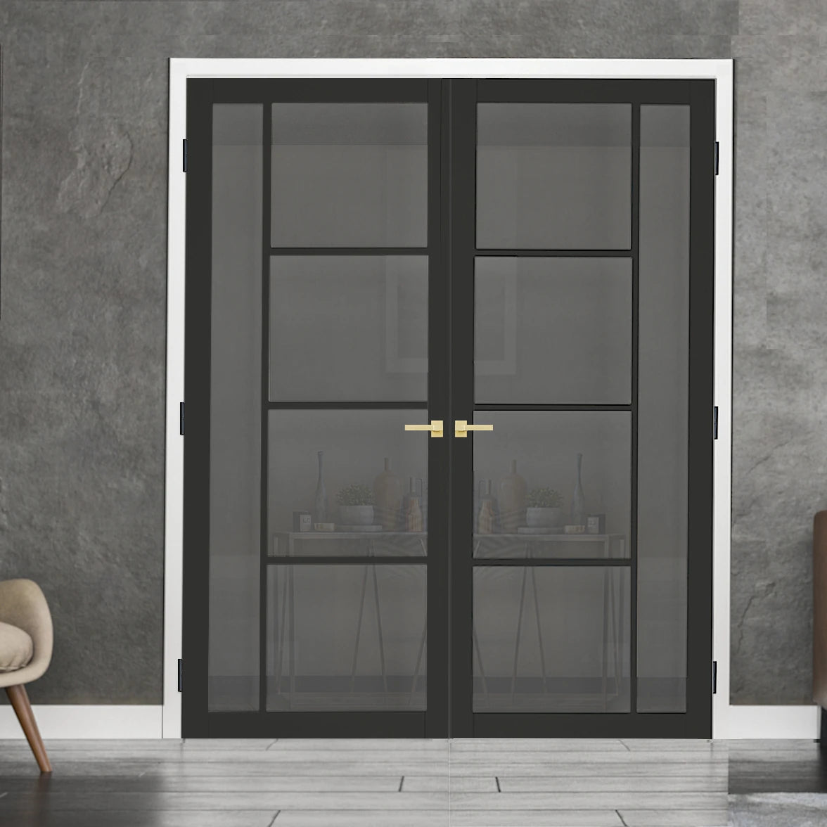 Black Enova Tinted Glazed Custom Made Industrial Style Door Pair ...