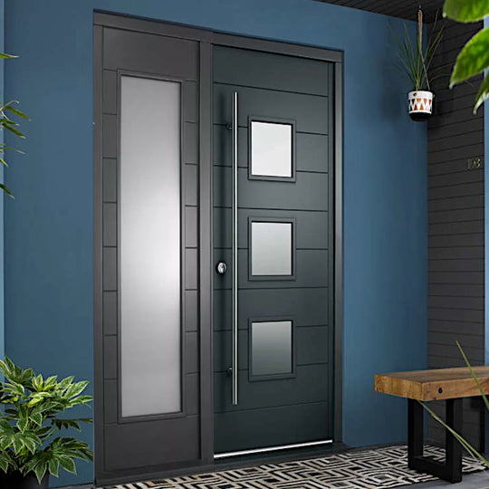 Malmo Grey External Door Set with Single Sidelight and Pull Bar Handle