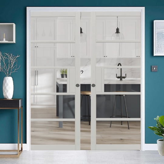 5L Metro White Glazed Industrial Style Double Pocket Door Set