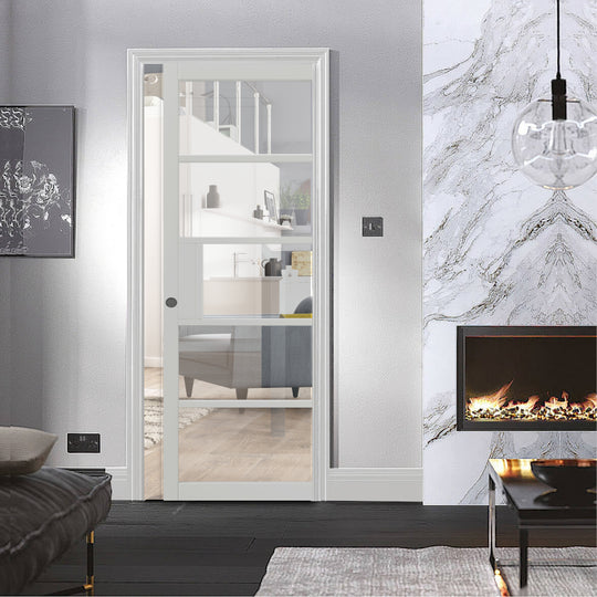 5L Metro White Glazed Industrial Style Pocket Door Set