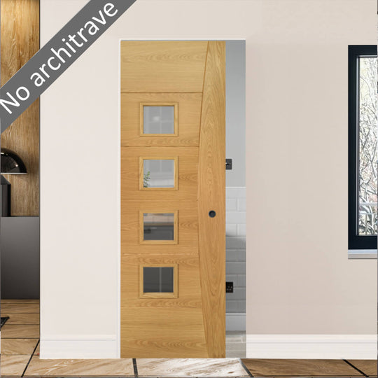 Pamplona Oak Clear Glazed Flush Pocket Door Set