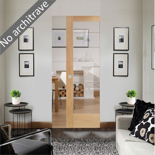 Oak Pattern 10 Clear Glazed Flush Pocket Door Set