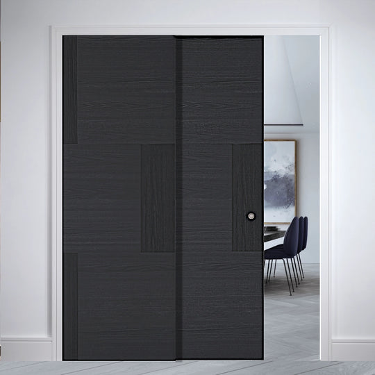 Seis Charcoal Black Telescopic Pocket Door System