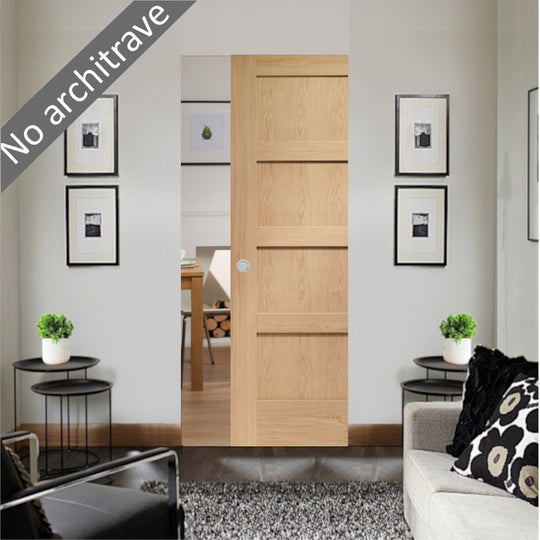 Oak Shaker 4 Panel Flush Pocket Door Set