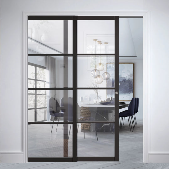 Black Soho Clear Glazed Telescopic Pocket Doors