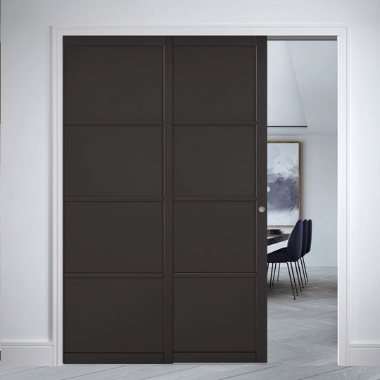 Black Soho 4 Panel Telescopic Pocket Door System