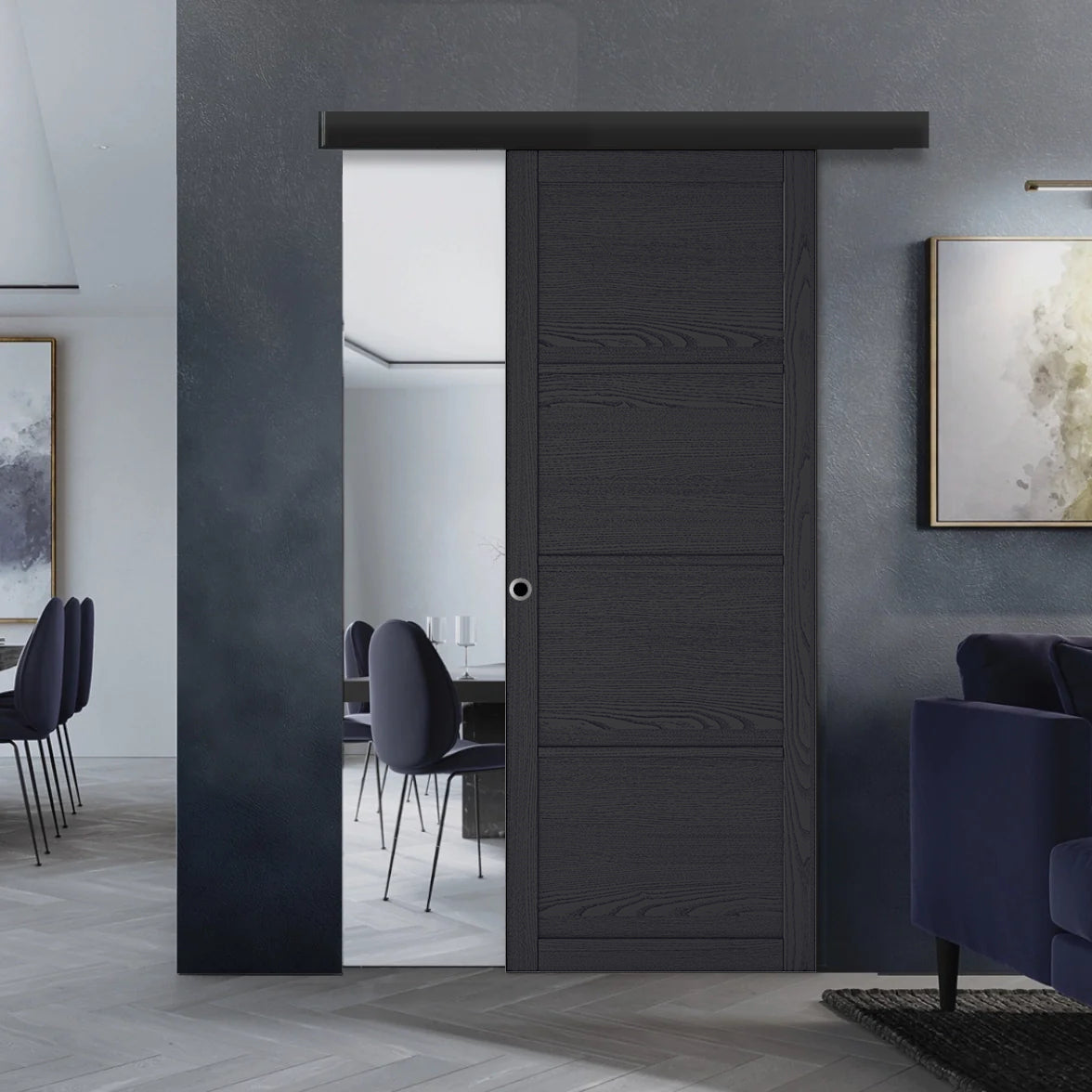 Charcoal Soho 4 Panel Sliding Door with Pelmet – Emerald Doors
