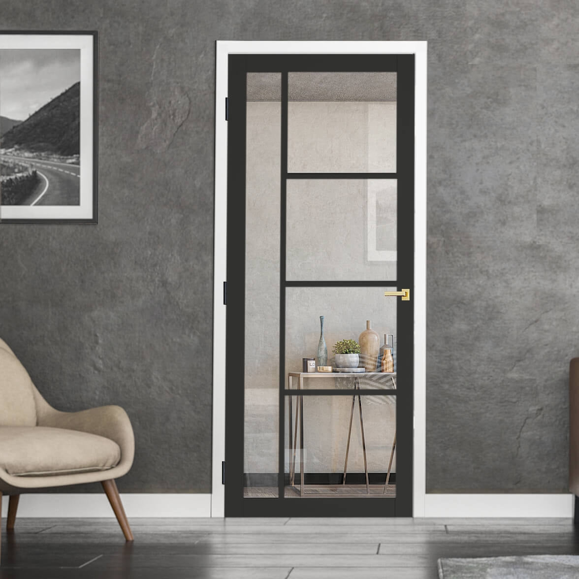 Black Enova Clear Glazed Custom Made Industrial Style Door – Emerald Doors
