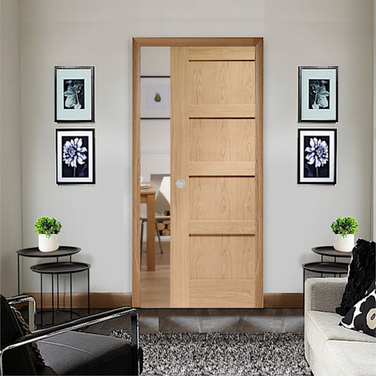 Shaker Oak 4 Panel 30 Minutes Fire Pocket Door