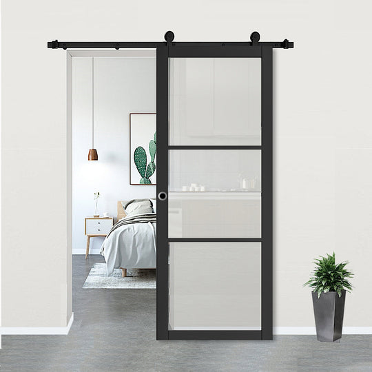 Black 3L Clear Glazed Door with Top Hung Sliding Track
