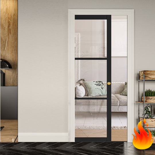 Industrial Style Extra Slim 3L Fire Rated Pocket Door System