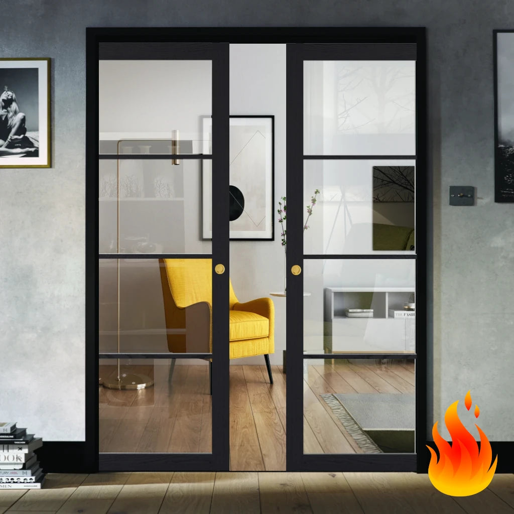 Industrial Style Extra Slim 4L Fire Rated Double Pocket Door System ...