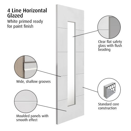 Moulded Horizontal 4 Line Clear Glazed Internal Door