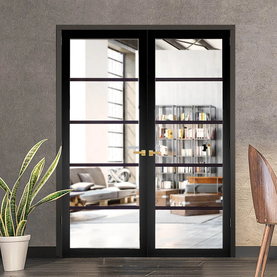 Black 5L Clear Glazed Custom Made Industrial Style Door Pair – Emerald ...