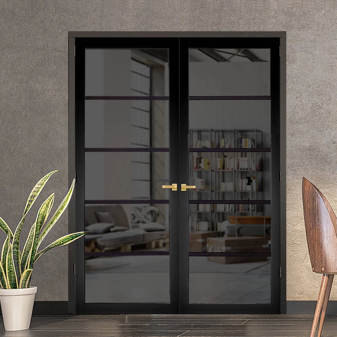 Black 5L Tinted Glazed Custom Made Industrial Style Door Pair – Emerald ...