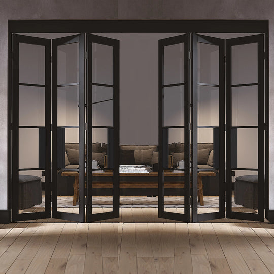 Black Chelsea 6 Door Industrial Style Folding Doors With Clear Glass