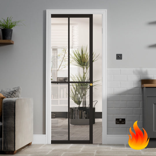 Industrial Style Extra Slim Cross Bar Fire Rated Pocket Door System