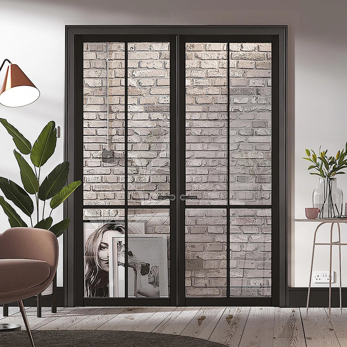 Black Liberty 4L Custom Made Industrial Style Door Pair – Emerald Doors