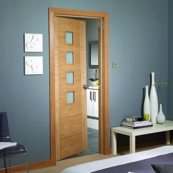 Palermo Internal Oak Door with Obscure Glass In Situ