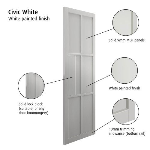 Urban Civic White Clear Glazed Door