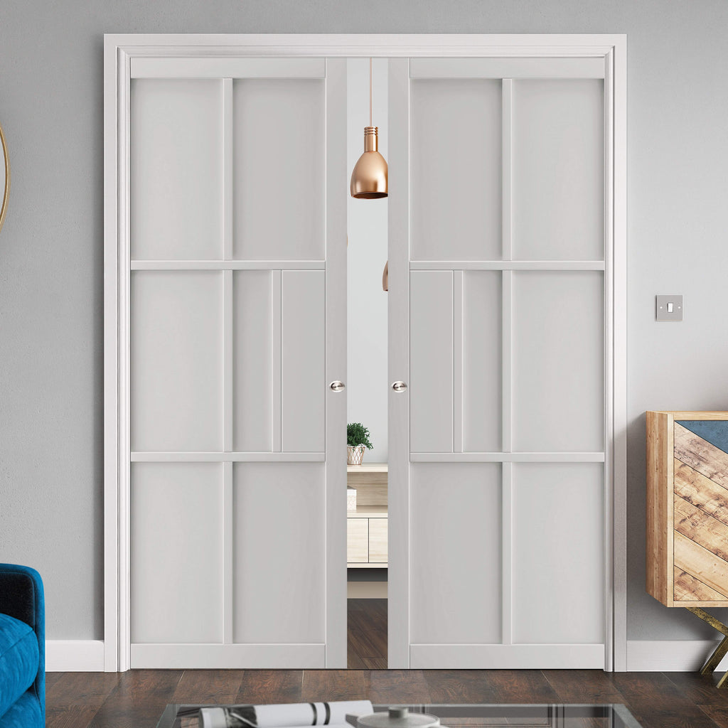 Civic White Double Industrial Style Pocket Door Set