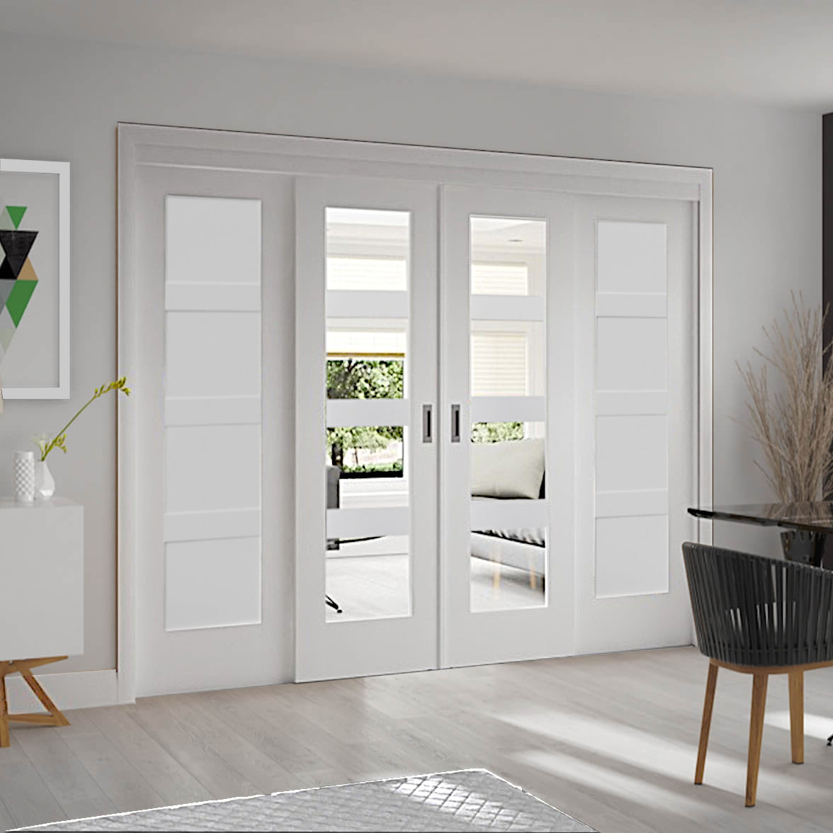 Buy Sliding Room Divider with White Shaker Glazed & Solid Doors