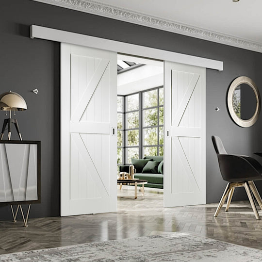 Cottage White Double Sliding Door System