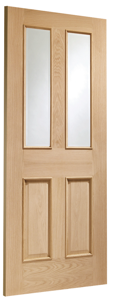 Malton With Raised Mouldings Internal Oak Door with Clear Bevelled Glass Skewed
