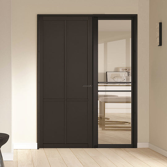 Black Liberty Industrial Style Offset French Doors with Side Panel