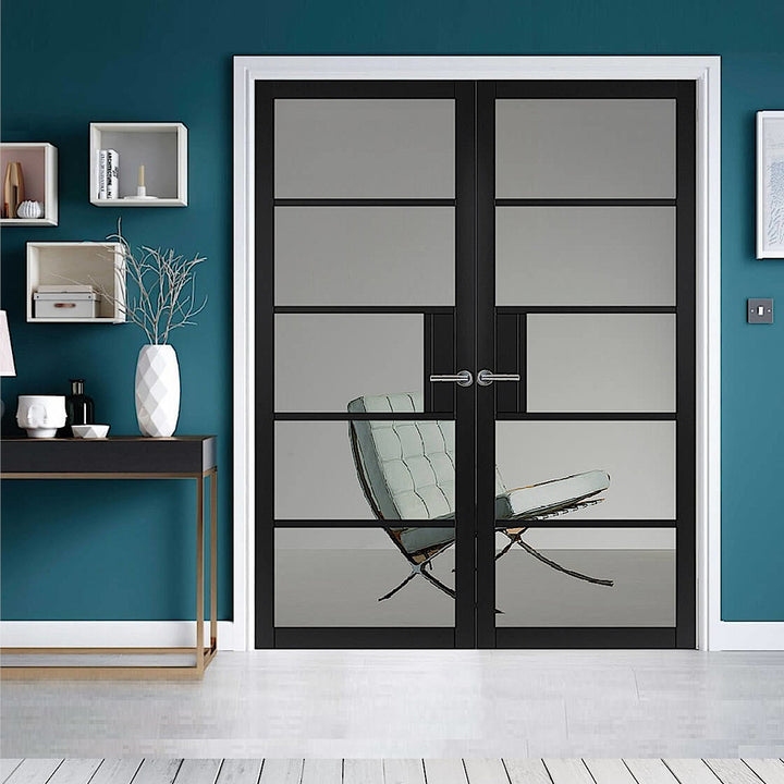 Metro Black Glazed Fully Finished Industrial Style Door Pair