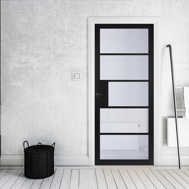 Metro Black 5L Glazed Industrial Style Door Fully Finished